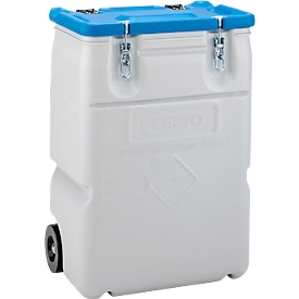 Mobil-Box CEMO, Volumen 170 l, für feste Gefahrstoffgüter Verpackungsgruppe II und III, konform mit ADR/RID/IMDG Code, Klappdeckel, PE, grau/blau