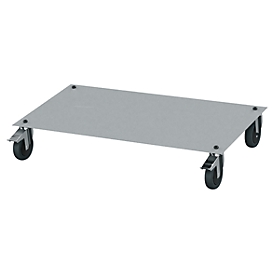 Mobile extension for Bedrunka+Hirth drawer cabinet with W 980 mm, fixed &amp; swivel castors, push handle, with steel plate, W 980 x D 500 x H 150 mm, sheet steel