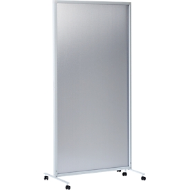 Mobile partition, 2 parts, W 1800 x D 40 x H 1800 mm, plastic &amp; aluminum, semi-transparent