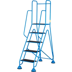 Mobile Plattformleiter, 5 Stufen aus geriffeltem Gummiprofil, blau