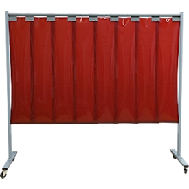 Mobile Schweißerschutzwand, 1-tlg., 2 mm starke Lamellen, EN ISO 25980, B 2100 x H 1920 mm, blau/rot