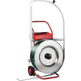 Mobile strapping machine Palstrap Comfort, for PP and PET strapping, with pusher aid, steel tube