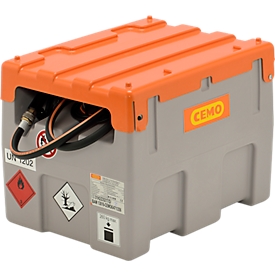 Mobile tank CEMO DT-Mobil Easy 200 l, electric pump CENTRI SP30, 12 V, 30 l/min, automatic dispensing nozzle, hinged lid, W 800 x D 620 x H 610 mm