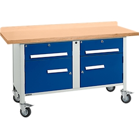 Mobile Werkbank Schäfer Shop Select PWi 150-0, Buche Multiplexplatte, bis 400 kg, B 1500 x T 700 x H 840 mm