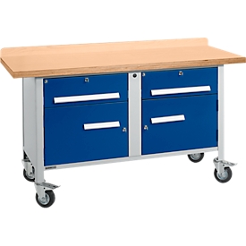 Mobile Werkbank Schäfer Shop Select PWi 150-0, Buche Multiplexplatte, bis 400 kg, B 1500 x T 700 x H 840 mm