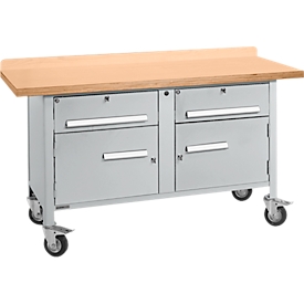 Mobile Werkbank Schäfer Shop Select PWi 150-0, Buche Multiplexplatte, bis 400 kg, B 1500 x T 700 x H 840 mm