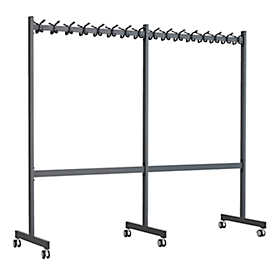 Mobiler Garderobenständer Functionals KOMPAKT, 80 Haken, mit Bremse, H 2000 mm, Stahl und Kunststoff, dunkelgrau