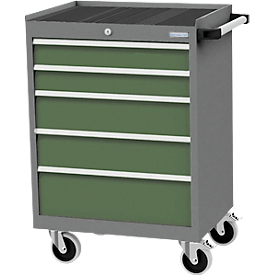 Mobiler Schubladenschrank Bedrunka+Hirth, 5 Schübe, Schiebegriff, abschliessbar, bis 500 kg, B 680 x T 500 x H 1000 mm, Stahlblech