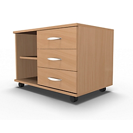 Mobiles Sideboard, Regal + 3 Schübe + Utensilienschub, B 800, anstellbar rechts, Buche