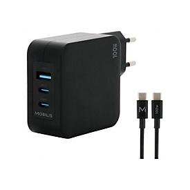 Mobilis Netzteil - schnell, GaN - 100 Watt - QC, PD/PPS - 3 Ausgabeanschlussstellen (USB, 2 x USB-C)