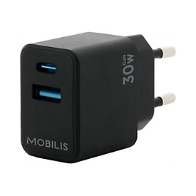 Mobilis Netzteil - schnell, GaN - 30 Watt - QC, PD/PPS - 2 Ausgabeanschlussstellen (24 pin USB-C, USB)