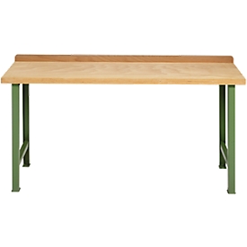 Modular workbench Schäfer Shop Select, basic unit, beech multiplex top, up to 500 kg, W 1500 x D 700 x H 840 mm, Reseda green ral 6011