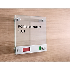 moedel deurbord GALERIE, 4 afstandhouders, gehard veiligheidsglas, vrij/bezet aanduiding, B 150 x H 150 mm, schroefbevestiging, transparant
