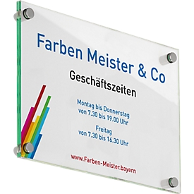 moedel deurbord GALERIE, DIN A3, roestvrij staal en gehard veiligheidsglas, 4 afstandhouders, schroefbevestiging, B 297 x H 420 mm, transparant