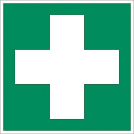 moedel "First aid" sign, EN ISO 7010, up to 14.8 m, L 148 x W 148 mm, self-adhesive, foil, green