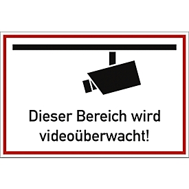 moedel information sign "This area is under video surveillance!", self-adhesive, L 200 x W 300 mm, foil, red-black-white