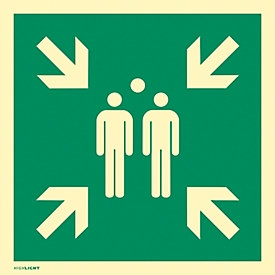 moedel Panneau de secours "Poste de rassemblement", selon ISO 7010 E007, aluminium, photoluminescent, L 300 x H 300 mm