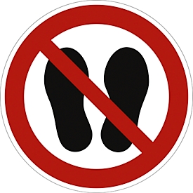 moedel Panneau de signalisation "Interdit de pénétrer dans la zone", EN ISO 7010, jusqu'à 4 m, autocollant, Ø 100 mm, film, rouge-noir-blanc