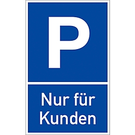 moedel parkeerbord "For customers only", voor wand- en paalmontage, L 400 x B 250 mm, aluminium, wit-zwart-blauw