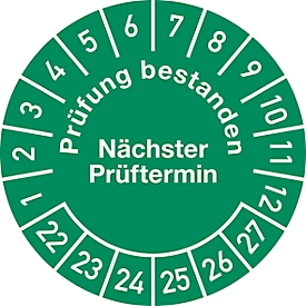 Moedel Plakette "Nächster Prüftermin-Prüfung bestanden", 2022–27, selbstklebend, ø 30 mm, 100 Stk.