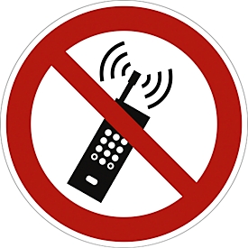 moedel prohibition sign "Mobile phones must not be switched on", according to ISO 7010, aluminum, Ø 200 mm