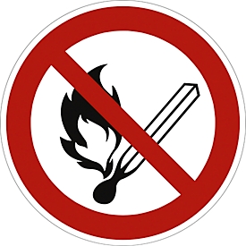 moedel prohibition sign "No naked flames", according to ISO 7010, self-adhesive film, Ø 100 mm