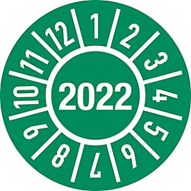 Moedel Prüfplakette 2022, ø 15 mm, selbstklebende Folie, 500 Stück/Rolle, grün