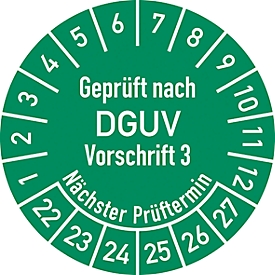 Moedel Prüfplakette "Geprüft nach DGUV V3", 2022–27, Folie selbstklebend, ø 30 mm, 100 Stk.