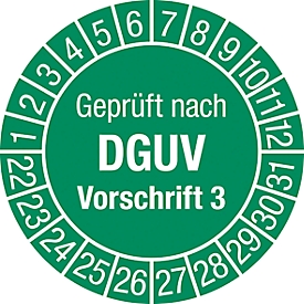 Moedel Prüfplakette "Geprüft nach DGUV Vorsch. 3", 2022–2031, Folie selbstklebend, ø 30 mm, 100 Stk.