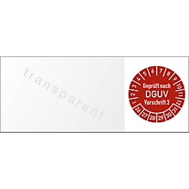 moedel Prüfplakette Kabel „Geprüft nach DGUV Vorschr. 3“, Folie, 50×20 mm, 2026–2031, 10 Stück/Bogen