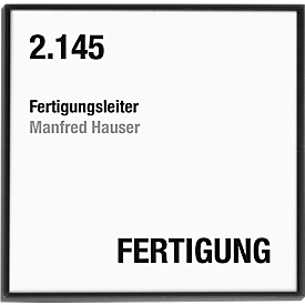 moedel Türschild Madrid, Aluminiumrahmen, individuell beschriftbar, Polyester-Abdeckung, Klebemontage, B 150 x H 150 mm, schwarz