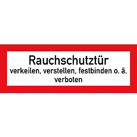 moedel Verbotszeichen „Rauchschutztür verkeilen verboten“, nach DIN 4066, Folie selbstklebend, B 297 x H 105 mm