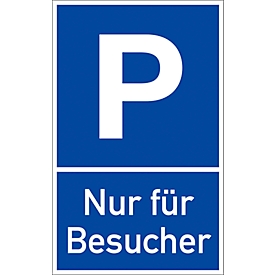 moedel "Visitors only" parkeerbord, voor wand- en paalmontage, L 400 x B 250 mm, aluminium, wit-zwart-blauw