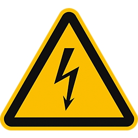moedel waarschuwingsbord "Waarschuwing voor elektrische spanning" volgens ISO 7010, zelfklevende folie, zijde 100 mm lang, 1 stuk
