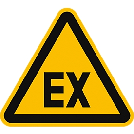 moedel warning sign "Warning of explosive atmosphere", according to DIN 4844-2 D-W021, self-adhesive film, side length 100 mm