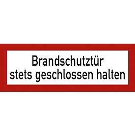 moedel Warnschild „Brandschutztür stets geschlossen halten“, DIN 4066, selbstklebend, L 74 x B 210 mm, Folie, rot