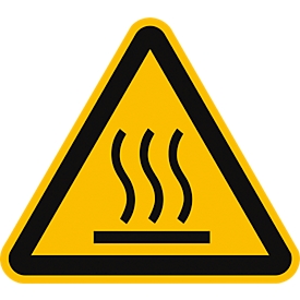 moedel Warnschild „Warnung vor heisser Oberfläche“ (W017), nach DIN EN ISO 7010, Folie selbstklebend, Seitenlänge 100 mm