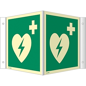 moedel Winkelschild „AED“, Kunststoff, 200 × 200 mm, langnachleuchtend