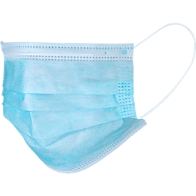 Mond-neus bescherming BBE Solutions®, medisch, EN 14638/10993 type IIR, disposable, 3-laags, vormbare neusklem, elastische oorelastiekjes, blauw, 50 stuks 