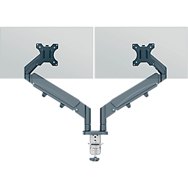 Monitor arm Leitz Ergo Dual, for 2 displays up to 32" &amp; up to 9 kg, rotatable and tiltable, height-adjustable, cable management, VESA, dark gray