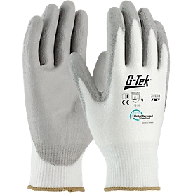Montagehandschuh G-Tek® 3RX 31-131R, EN 388: 3 1 3 1 X, Polyurethan, 90 % Recycling-Kunststoff & 10 % Elastan, weiß-grau, Größe 9, 1 Paar