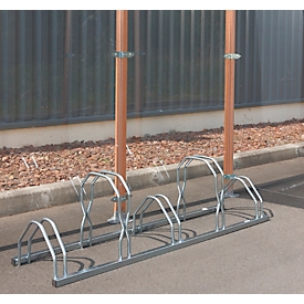 Mottez fietsenrek, 2 niveaus, voor 5 fietsen met bandbreedte tot 55 mm, B 390 x D 1600 x H 440 mm, staal, metaalgrijs