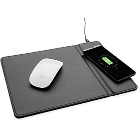 Mousepad, integrierter Wireless-Charger, Qi-kompatibel, Werbedruck 70 x 30 mm, schwarz