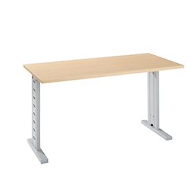 MOXXO IQ Home Office desk, rectangular, C-leg, W 1300 x D 650 x H 735 mm, maple/aluminium white RAL 9006
