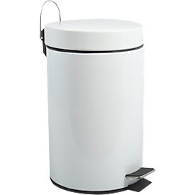 MSV Poubelle à pédale avec couvercle, 12 litres, mécanisme à pédale, L 250 x H 404 mm, blanc