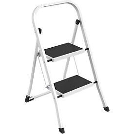 MSV Spirella Escabeau, pliable, 2 marches, acier, L 460 x l 545 x H 810 mm, jusqu'à 150 kg, blanc