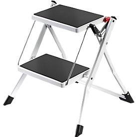 MSV Spirella Escabeau, pliable, 2 marches, acier, L 495 x l 485 x H 445 mm, jusqu'à 150 kg, blanc