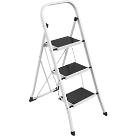 MSV Spirella Escabeau, pliable, 3 marches, acier, L 460 x l 710 x H 1050 mm, jusqu'à 150 kg, blanc