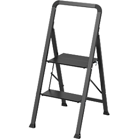 MSV Spirella step ladder, folding, 2 steps, steel, L 475 x W 425 x H 850 mm, up to 150 kg, black