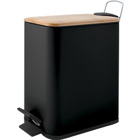 MSV Spirella Treteimer Erik, 5 l, Stahl, schwarz, mit Bambusdeckel